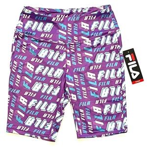 FILA Dotty Bike Shorts Women's SIZE MEDIUM Purple White Logo Cycle Bicycle NWT